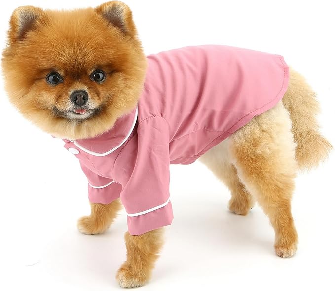 SMALLLEE_LUCKY_STORE Dog Pajamas for Small Medium Dogs Cats Soft Pet Sleepwear Shirts Comfortable Lapel Pjs Loungewear Clothes Bulldog Chihuahua Yorkie Two-Legged Outfit, Violetred, S