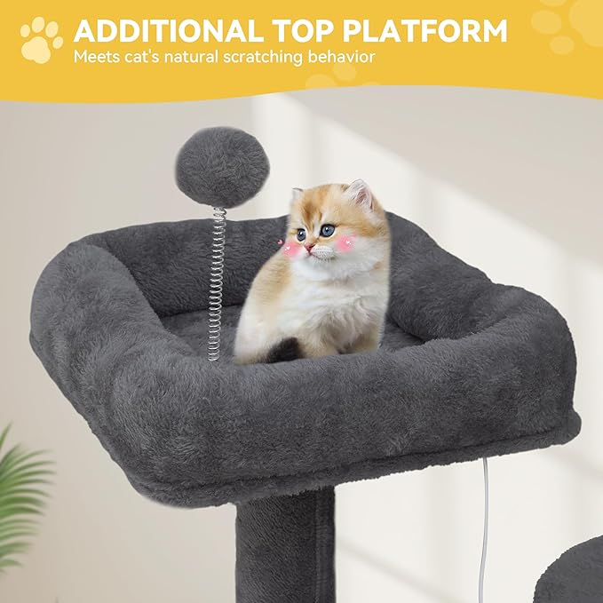DWVO 75-inch Indoor Cat Tree Tower, Multi-Level Pet Playground, Cat Furniture with Scratch Posts, Hideaway Condos, Soft Perch, Snug Hammock, Climbing Ladder, and Plush Balls for Kittens (Dark Gray)