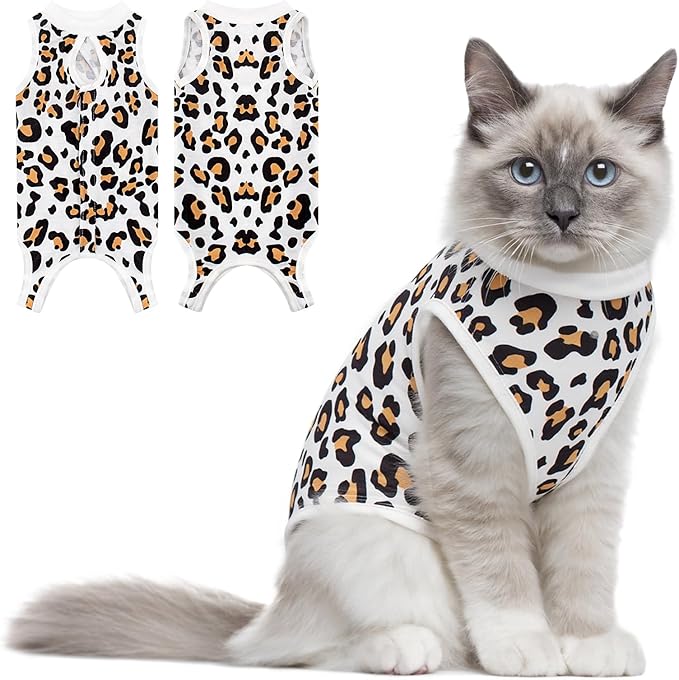 Coppthinktu Cat Recovery Suit Female Cats Onesie for Cats, Breathable Cat Surgery Suit for Surgical Abdominal Wounds Skin Diseases, Cute Kitten Spay Recovery Suit E-Collar Alternative Anti Licking