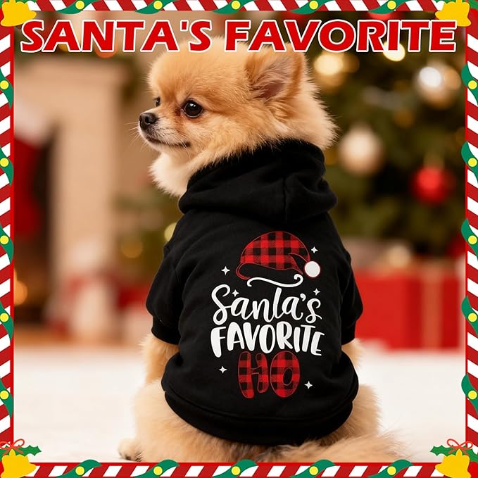 EXPAWLORER Dog Christmas Hoodie - Dog Christmas Sweater Xmas Sweatshirt with Santa Hat Print, Warm Fleece Lined Holiday Pet Outfit with Leash Hole, Cozy Soft Pet Clothes for Small Dogs Cat Puppy, XS