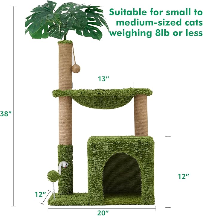 Woochpet 37" Cat Tree Tower for Indoor Cats Multi-Functional Comfy Cat Bed - with Sturdy Scratching Post, Cozy Hammock for Kittens and Small Cats,Cute Cat Tower with Fun Mouse Hole and Toy Ball