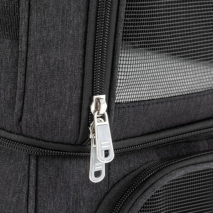 Double-Compartment Pet Carrier Backpack with Wheels for Small Cats and Dogs, Cat Rolling Carrier for 2 Cats, Perfect for Traveling/Taking a Walk/Trips to The Vet,for Up to 22 LBS (Black)