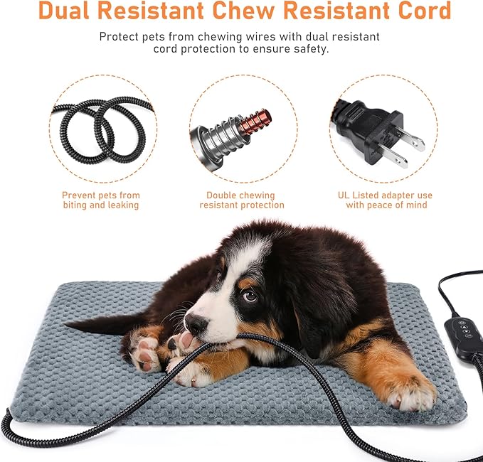 INVENHO Heated Cat Bed, Waterproof Adjustable Temperature Dog Cat Heating Pad with Timer, Indoor Pet Heating Pad for Cats Dogs Electric Pads for Dogs Cats, Pet Heated Pad (S: 18" x 16") (Pack of 2)