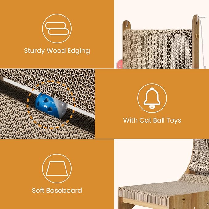 YEMOO Cat Scratcher, Double Layer Cat Scratching Board, L Shaped Vertical Cat Scratcher for Wall and Couch Protection, Cat Cardboard Scratcher with 5 Ball Toys for Indoor Cats