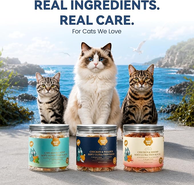 Soft Cat Treats, Chicken & Pollock Ultra-Thin Slices, Easy-Chew Snacks for Picky Cats, Kittens & Seniors, with Taurine, 3.2 oz