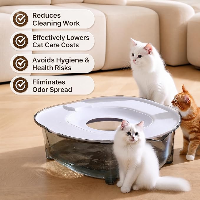 Cat Potty Training Kit for Indoor Cats, Portable Cat Toilet with Raised Anti-Splash Edge, Easy Clean Thickened PP Litter Box for Small and Medium Cats (Blue)