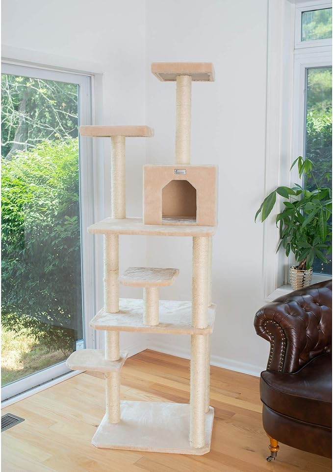 GleePet GP78740821 Cat Tree, 74-Inch, Beige