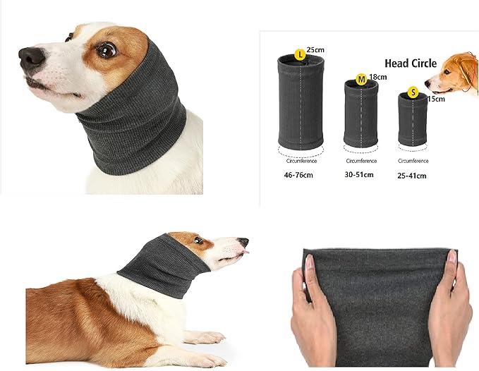 Dog Ear Muffs Noise Protection Soothing Anxiety & Stress Relief Calming Snood for Dog Blue+Grey M