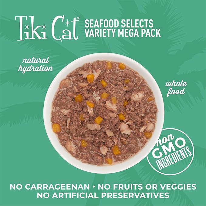 Tiki Cat Wet Cat Food Mega Pack, Seafood Selects Variety Pack, 2.8/3 oz. Cans (36 Count)