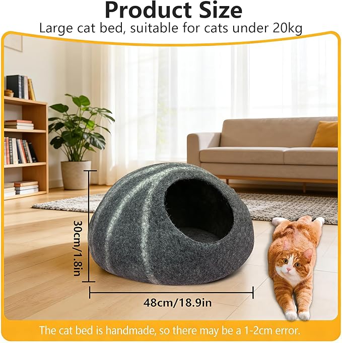 Felted Wool Cat Cave Merino Wool Cat Bed for Indoor Round Cave Cats House mat Handmade Self Warming Comfort
