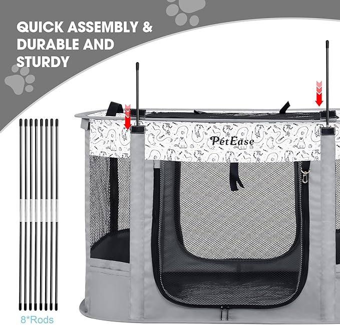 Portable Cat Playpen with Litter Box, Cat Enclosure for Camping, Cat Recovery Playpen After Surgery, Foldable Indoor Outdoor Pet Tent for Cats Rabbits Puppies (Light Gray)