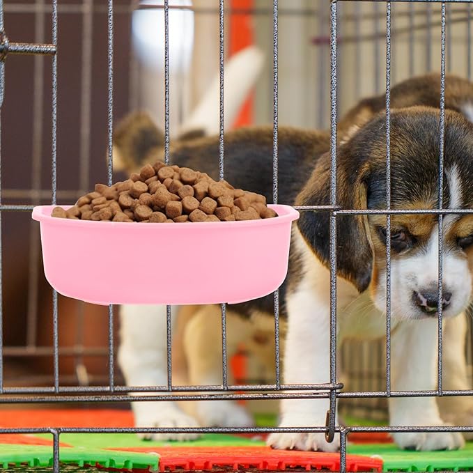 Yardwe Hanging Plastic Pet Bowl with Food Container for Cats and Small Dogs, Sturdy Pink Puppy Feeding and Watering Bowl, Suitable for Airline Crates and Travel Use