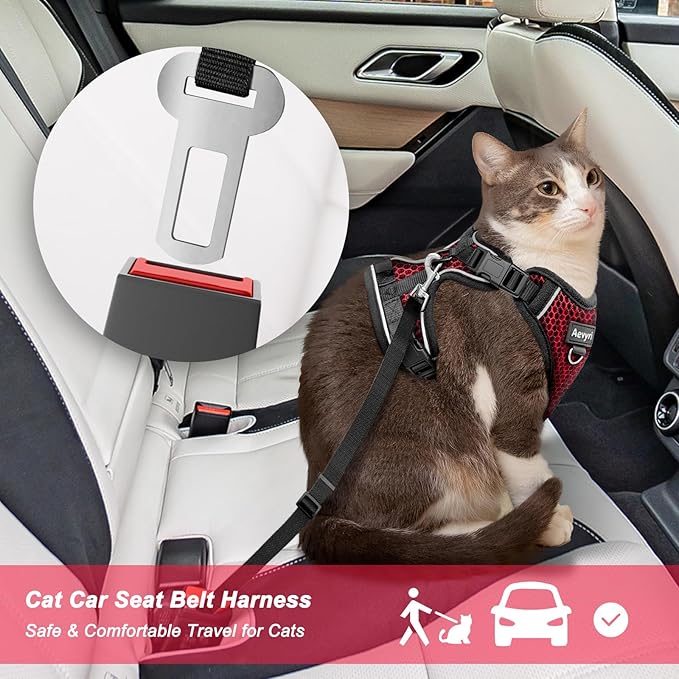 Cat Harness and Leash for Walking Escape Proof Soft Adjustable Cat Leash Breathable Honeycomb Structure Comfortable Vest Easy to Wear Kitten Harness for Outdoor Travel, Honeycomb Red, L