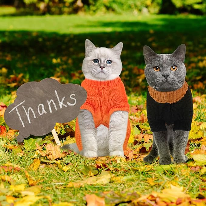 2 Packs Knitted Cat Sweater Thanksgiving Turtleneck Turkey Sweater Pet Cat Sweaters for Cats Warm Pullover Small Dog Puppy Knitwear