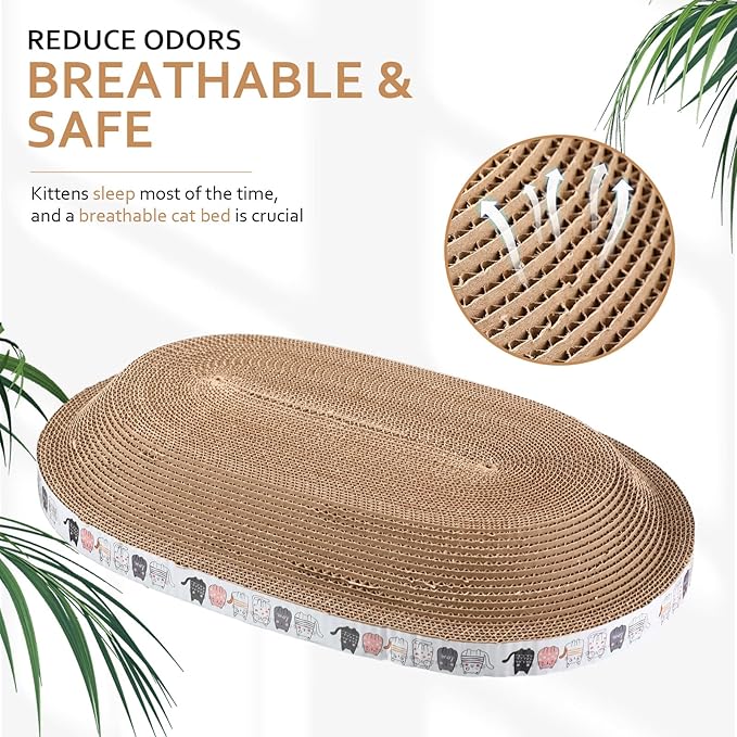 Mixweer 3 Pcs Cat Scratcher Cardboard Large Oval Cat Scratch Pad Board Bed Bowl 2 in 1 Corrugated Lounge Couch Nest for Cats Grinding Claw Furniture Protector Indoor