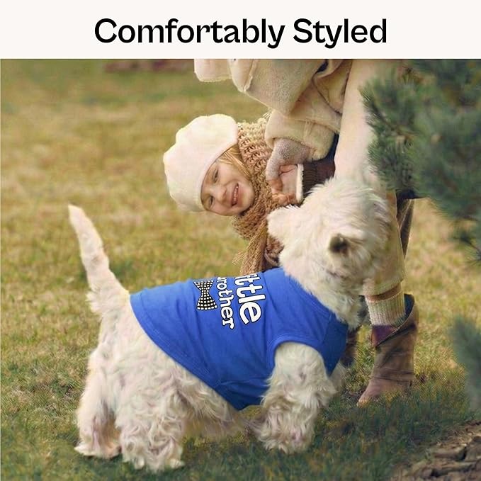 Parisian Pet Dog Shirt – 100% Cotton Shirts for Small Dogs – Blue Sleeveless Puppy Clothes – Lightweight and Breathable Dog Apparel – Boy Little Brother Dogs Clothes - Stretchy Pet T Shirts