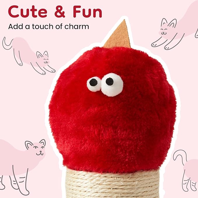Cat Scratching Post 22'', Scratching Post with Extra Wide 12" Heavy Duty Base for Indoor Kitty, Scratching Post with Natural Sisal & Velvet Fabric for Small, Medium Cat, Red