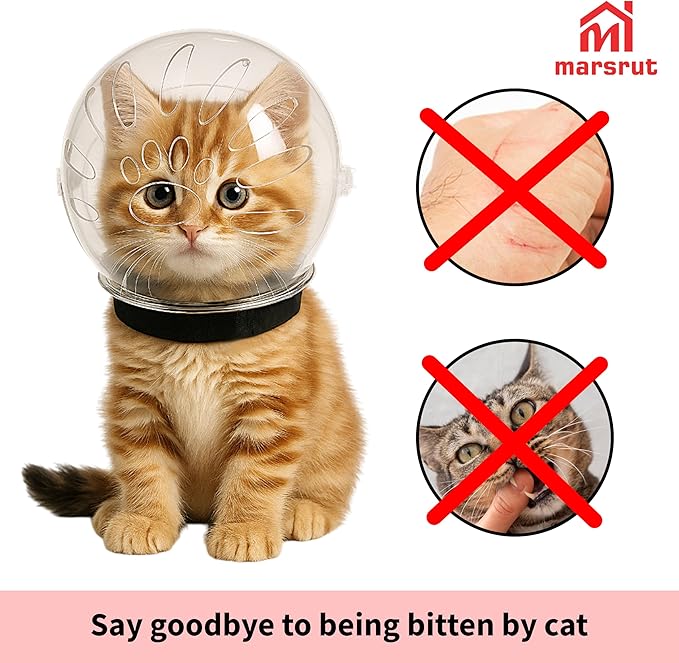 Cat Transparent Muzzle for Grooming, Bathing, Nail Trimming Shaving, Pet Anti-bite Astronaut Helmet, Help for Aggressive Kitten, Anti-Lick, Biting, Chewing, Breathable & Adjustable Ball Mask