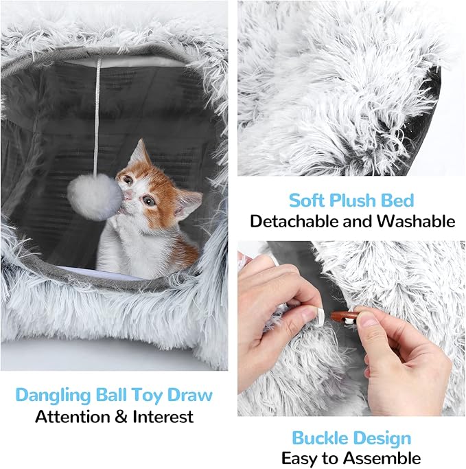 HAITRAL Plush 2-in-1 Cat Tunnel Bed,Cat Toys Cat Tube for Indoor Cats,Collapsible Washable Donut Cat Bed Cat Play Tunnel with Mat & Play Ball, Cat Cave Interactive Toys for Dog Bunny Cat Pet Supplies