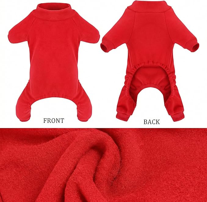 Velvet Dog Pajamas Stretchy Pet Clothes Puppy Jumpsuit Solid Color Cat Clothes for Small Pet Dog and Cat (Red, Medium)
