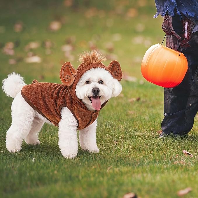 FLAdorepet Halloween Dog Monkey Costume for Small Dogs,Winter Warm Pet Coat Funny Cat Clothes Hoodie for Bulldog Chihuahua Yorkie (Medium)