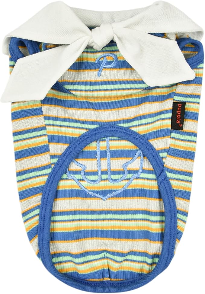 Puppia Perri Dog Shirt Round NeckTrendy Fashionable Cute Dog Apparel for Small and Medium Dogs, Blue, X-Large