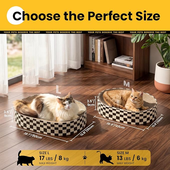 Conlun Cat Scratcher Cardboard,2 in 1 Oval Cat Scratch Pad Bowl for Indoor Kitty Grinding Claw,Round Kittens Scratching Board Corrugated Lounge Pet Beds&Furniture Protector for Sofas