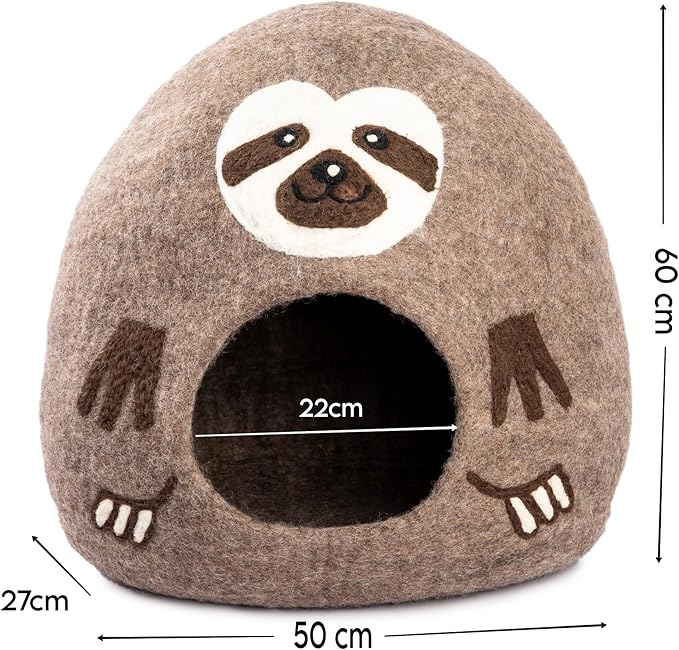 Luxurious Merino Wool Cat Cave - Foldable Hideaway Pod for Indoor Cats - Premium Felt Kitten Pet Enclosure - Covered Cat House for Ultimate Cozy Comfort by Woolygon (Sloth)