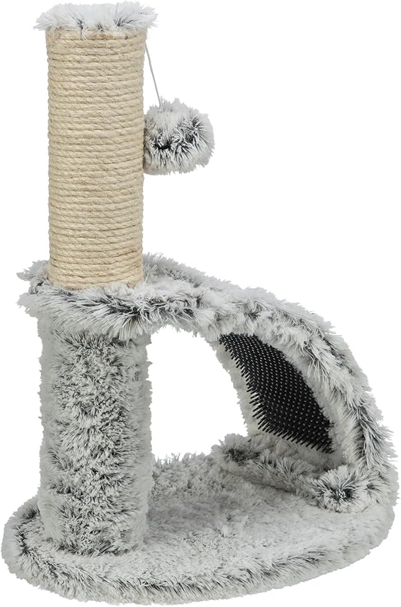 TRIXIE Winnie 17-in Cat Scratching Post, Sisal Scratching Pad & Post, Plush Cover Base, Cat Grooming Brush, Hanging Cat Toy