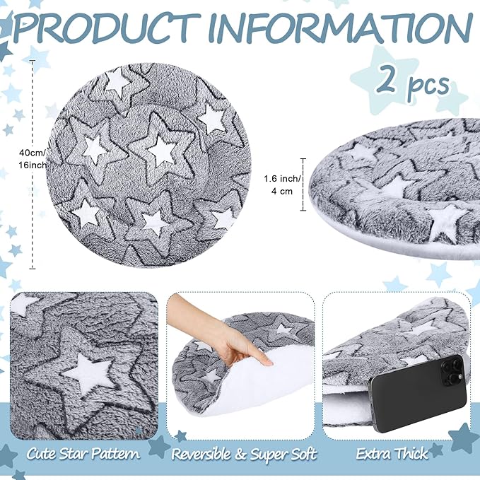 VitalCozy 2 Pack Self Heating Cat Pad Self Heating Cat Bed Machine Washable Heat Pet Mat Reversible Body Thermal Warm Round Dog Bed Crate Blanket for Feral and Indoor Cats(16'',Double Star)