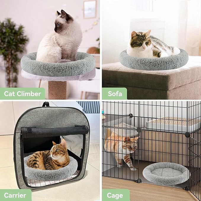 Cat Bed Mat for Indoor Cats, 15.75" Round Pad with Pillow Around, Self Warm Pet Bed for Cats Dogs Rabbit Curling Sleep/Nap, Antiskid Bottom, Washable, Medium