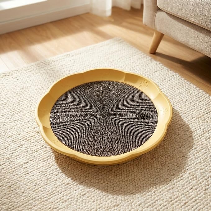 Gralara Round Cat Scratcher Sleeping Bed Lounge Furniture Protector Indoor Play Replacement Pad Circle Scratcher Pad for Indoor Cats, Yellow