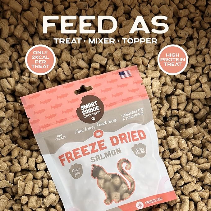 Smart Cookie Salmon Freeze Dried Cat Treats – Minimal Ingredient, High-Protein Snacks for Picky Cats – Wild Caught Salmon, No Fillers, Made in the USA – 1oz (3 Pack)