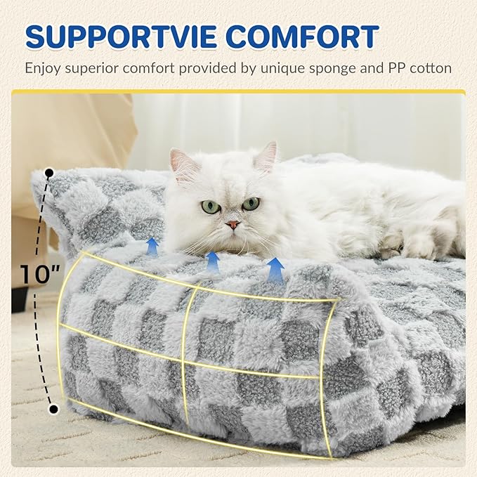 ABCPET Cat Bed Cats Couch for Puppy and Kitten, Fluffy Pet Couch Small Dog Sofa Bed, Supportive Cat Sofa for Indoor Cats, Washable Cover & Non-Slip, 26 inch, Grey