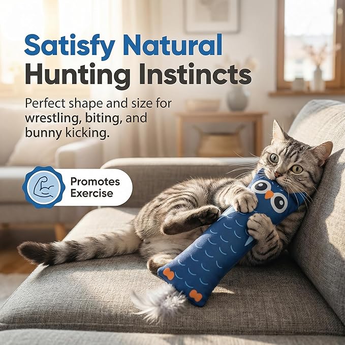 Fashion's Talk Catnip Toys for Indoor Cats, 2-Pack Large Plush Fox & Owl Kicker Toys, Cat Chew Toys with Crinkle Sound Organic Catnip – Hunting Instincts Exercise (2)