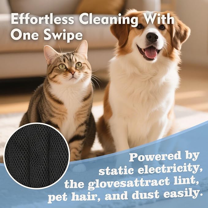 Electrostatic Pet Hair Removal Gloves: Quick Wiping Reusable & Washable for Sofa, Clothing, Pet Beds, Effortless Cats & Dogs Hair Remover Gloves (Blue)