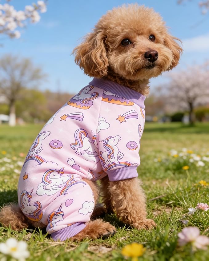 PET SHOW 4 Pack Small Dog Pajamas Dog Clothes for Medium Dogs Girl Boy Soft Stretchy PJs Bee Unicorn Jumpsuit Puppy Monster Paw Jammies Onesies Outfits with Sleeve Pets Costume, M