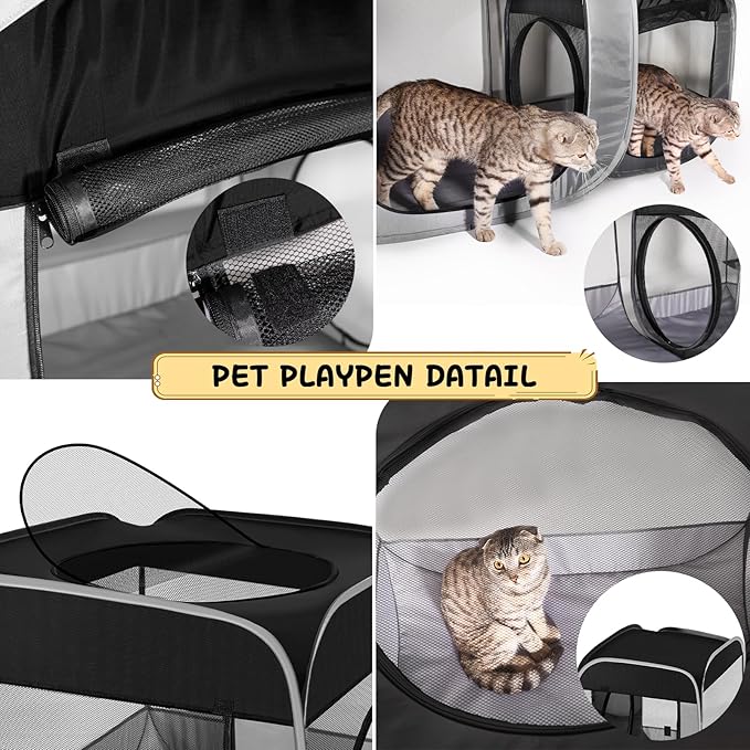 Tailtastic Large Cat Playpen with Separate Areas,Outdoo&Indoor Cat Enclosures,Portable Pet Playpen for Indoor Cats,Puppy and Small Animals, Dog Playpen with Carrybag.