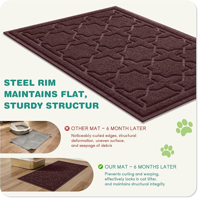 Yimobra Cat Litter Mat, Litter Trapping Waterproof Non Slip PVC Mat, Scatter Control Easy Clean for Litter Box, 35.4"x23.6", Dark Coffee