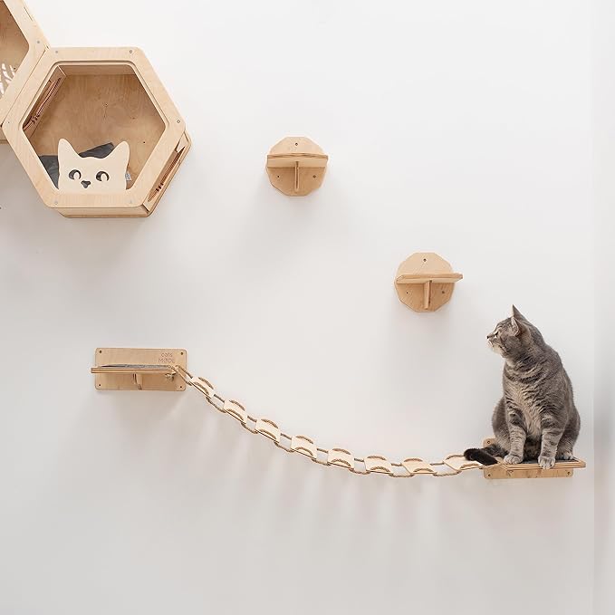 Wood Cat Bridge Cat Steps Cat Bed Wall Cat Toy Rustic Cat Tree Wall Decor Cat Lover Gift New Home Gift Cat Furniture Wall (Light, Bridge & 3 steps)