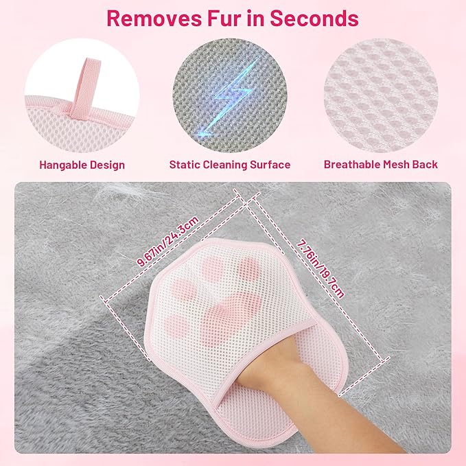 Paw-Shaped Pet Hair Removal Glove – Electrostatic Cat & Dog Hair Remover for Furniture, Clothes, Carpet & Car Seats – Cute Reusable Multi-Surface Lint & Fur Removal Tool (Pink)