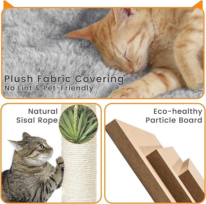 Topeakmart 72in Cat Tree for Indoor Cats, Multi-Level Cat Tower Cat Condo with Scratching Posts, 3 Perches, Cat Furniture Activity Center Play House for Cats Kitten, Light Gray