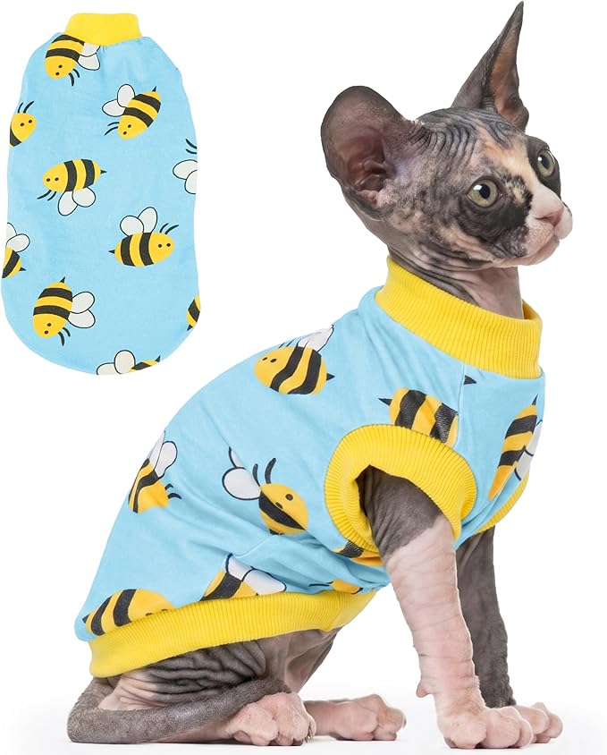 PUMYPOREITY Sphynx Cat Clothes, Stretchy Sweater, Soft Shirt, Pullover Pajamas, Turtleneck for Sphynx, Cornish Rex, Devon Rex, XS