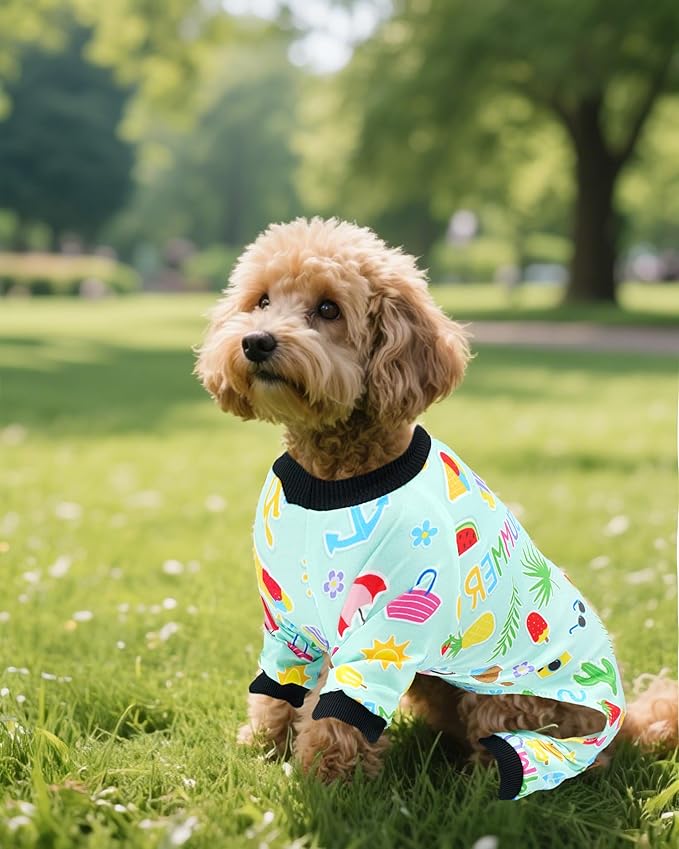 PET SHOW 4 Pack Small Dog Pajamas Watermelon Doggies Soft Stretchy PJs Whale Ice Cream Jumpsuit Puppy Cats Girl Boy Floral Onesies Outfits with Sleeve Pets Breathable Summer Dog Clothes Costume S