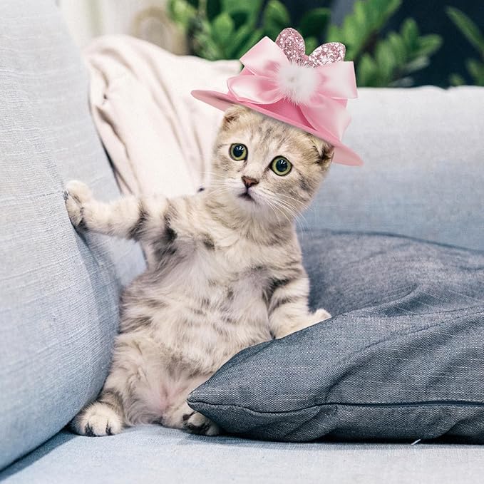 CLISPEED Easter Pet Hat, Adjustable Pink Bunny Ears Cat Dog Costume Cap, Puppy Top Hat for Easter Spring Festival Party, Pet Photography