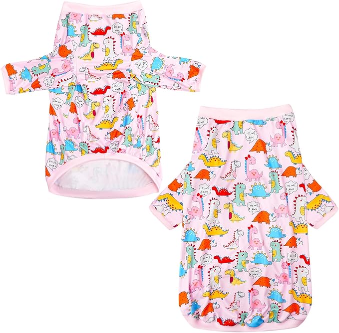 Dinosaur Dog T Shirts Cute Dinosaur Pattern Printed Apparel Shirt for Large Dogs Softable Stretchy Pet Clothes (3XL, Pink Dinosaur)