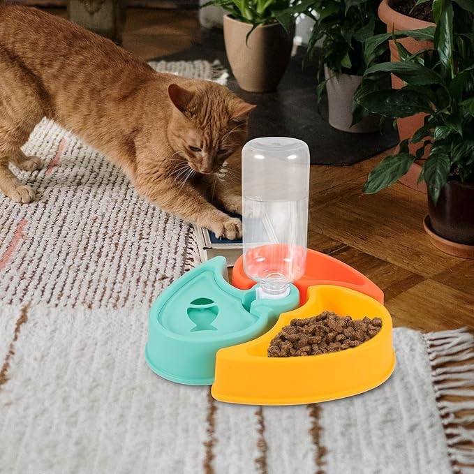 COLLBATH Automatic Pet Feeder Bowl with Dry Wet Food Separation Puppy Water Bowl Plastic 2.5l Capacity Suitable for Cats and Dogs at Home Or Travel