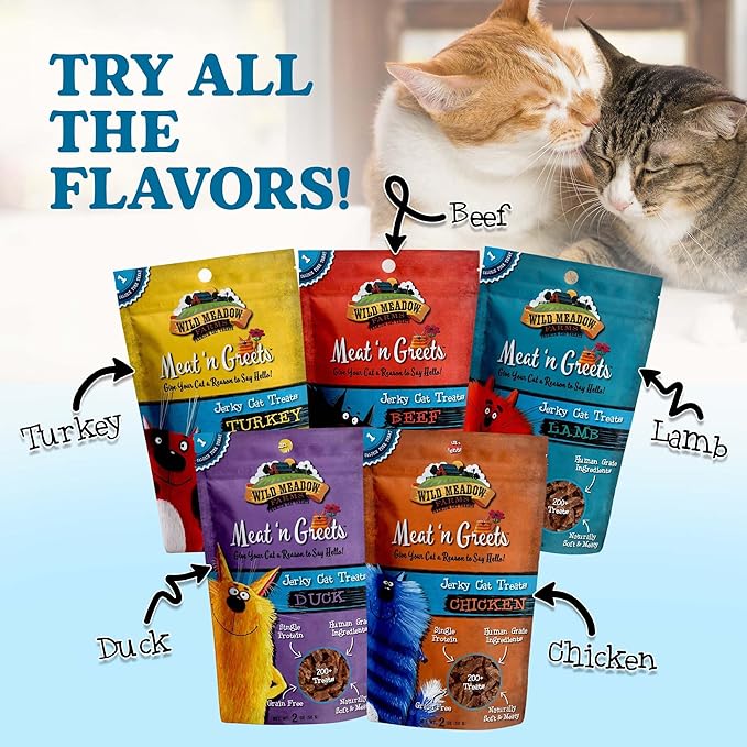 Cat Treats - Meat 'N Greets - Soft Jerky Treats with Real Meat, High Protein, Grain-Free, Perfect for Training & Rewarding, All Natural Snacks for Cats - Duck Flavor