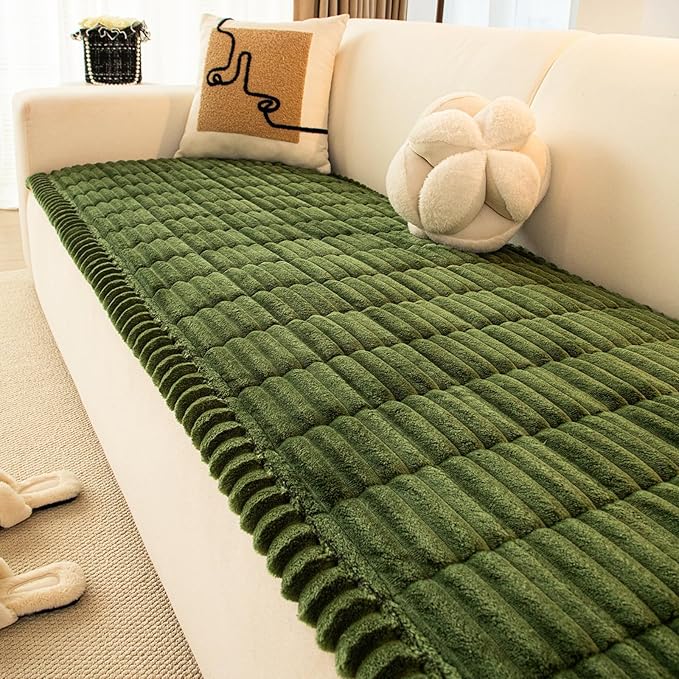 Anti-Slip Sofa Cushion, Washable Couch Cover Cat Mat Pet Pad Blanket for Furniture Protector Customizable Sofa Slipcover Pets Friendly(90x300cm(35x118inch), Dark Green)