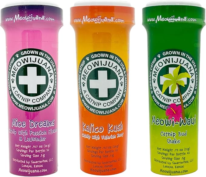 Meowijuana | Catnip Bundles | Organic | High Potency Cat Treats | Perfect for Cat Toys | Grown in The USA | Feline and Cat Lover Approved (Mice Dreams Catnip Bottle Bundle)
